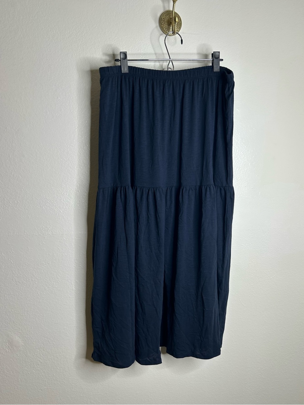 Nation LTD 100% Pima Cotton Lightweight Tiered Navy Blue Midi Skirt